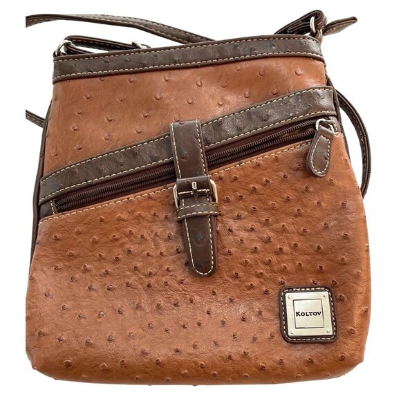 Koltov Handbags - Brown Purse Crossbody Shoulder Bag Small Handbag Faux Ostrich Organizer Pockets